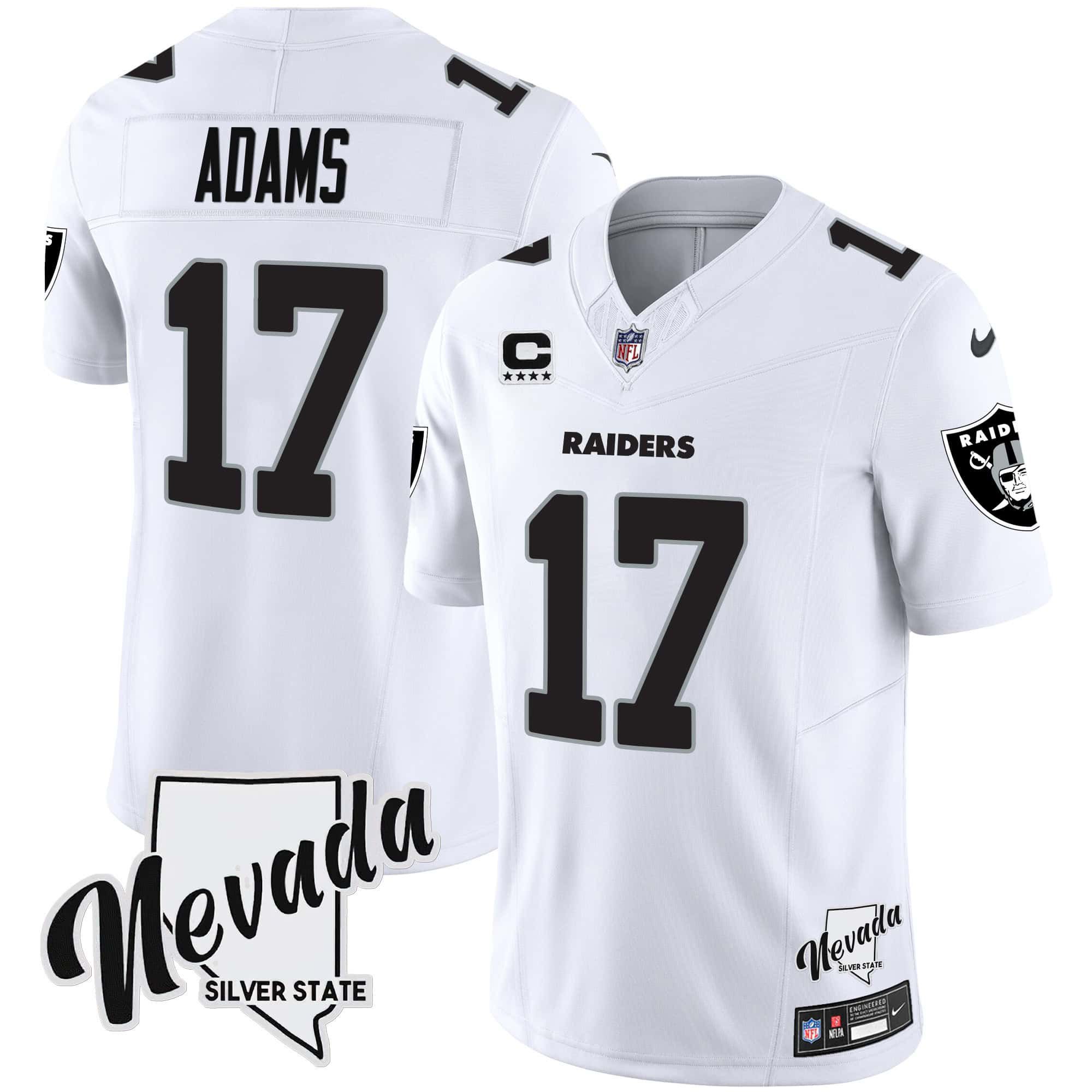 Men Oakland Raiders 17 Adams White 2024 Nike Nevada Silver State Patch Vapor NFL Jersey